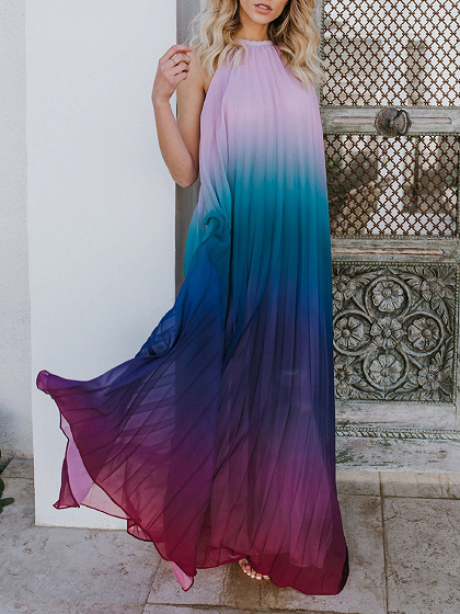 Purple Dip Dye Halter Open Back Sleeveless Maxi Dress | Choies