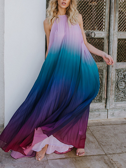 Purple Dip Dye Halter Open Back Sleeveless Maxi Dress | Choies