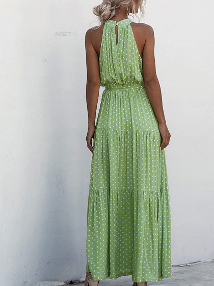 Green Polka Dot Print Sleeveless Maxi Dress | Choies