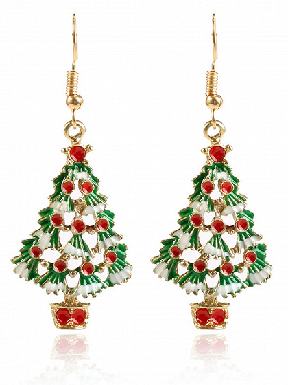 Polychrome Christmas Tree Crystal Pendant Earrings