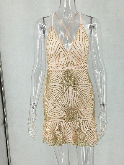 Golden Plunge Open Back Cami Mini Dress | Choies
