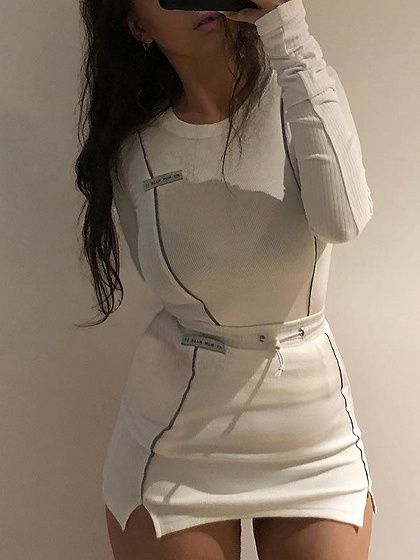 White Long Sleeve Top And Mini Skirt