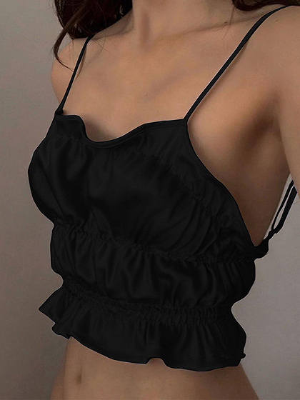 Black Frill Trim Crop Cami Top