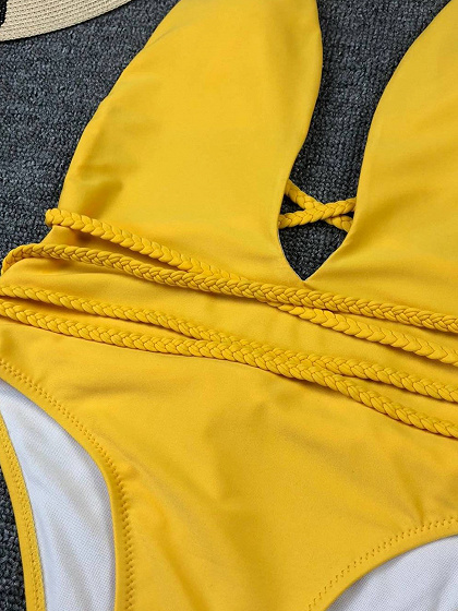 Yellow Plunge Open Back Swimsuit | Choies