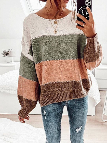 Brown Contrast Long Sleeve Sweater