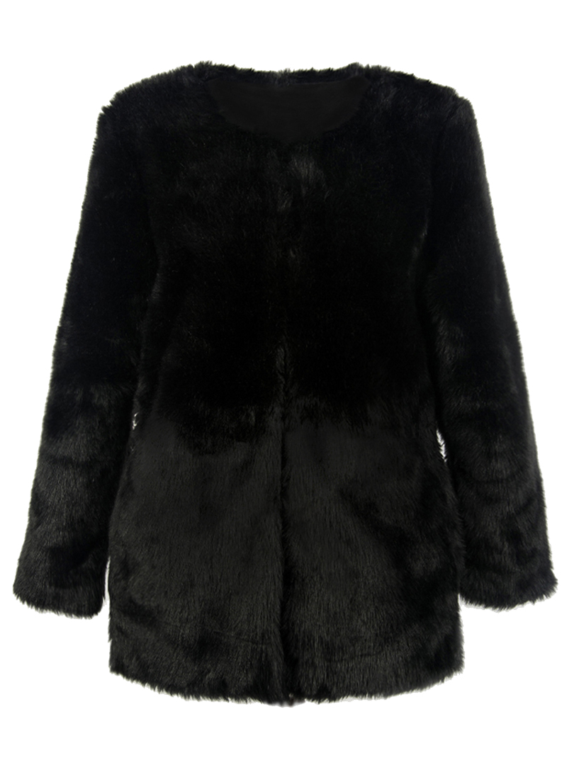 Longline Faux Fur Coat in Black Choies