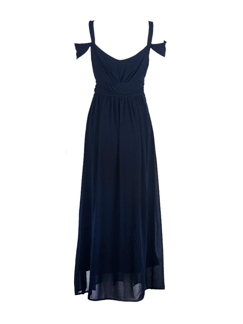 Cold Shoulder Wrap Maxi Prom Dress In Navy Choies 