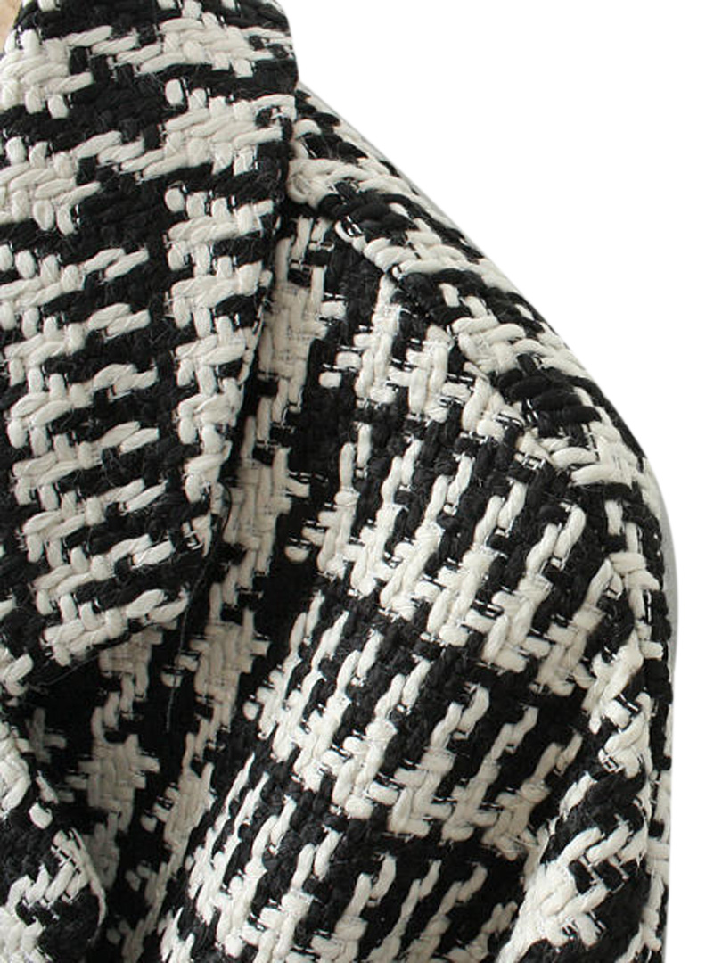 Lapel Houndstooth Woven Tweed Coat | Choies