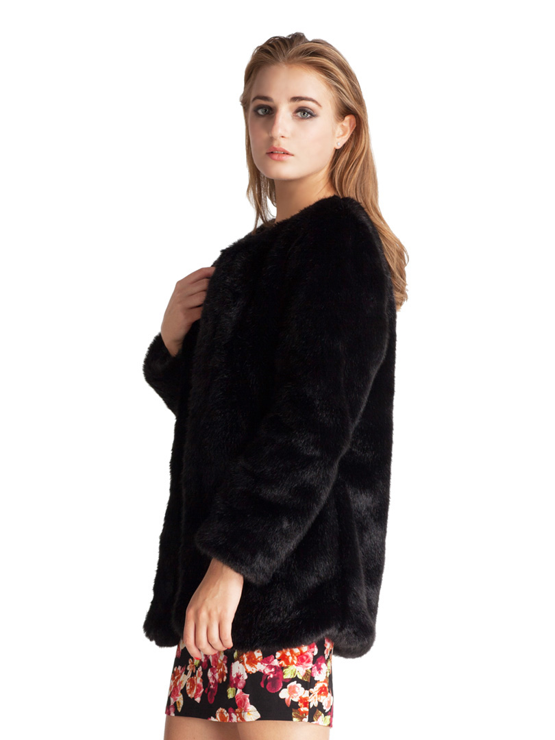 Longline Faux Fur Coat in Black Choies