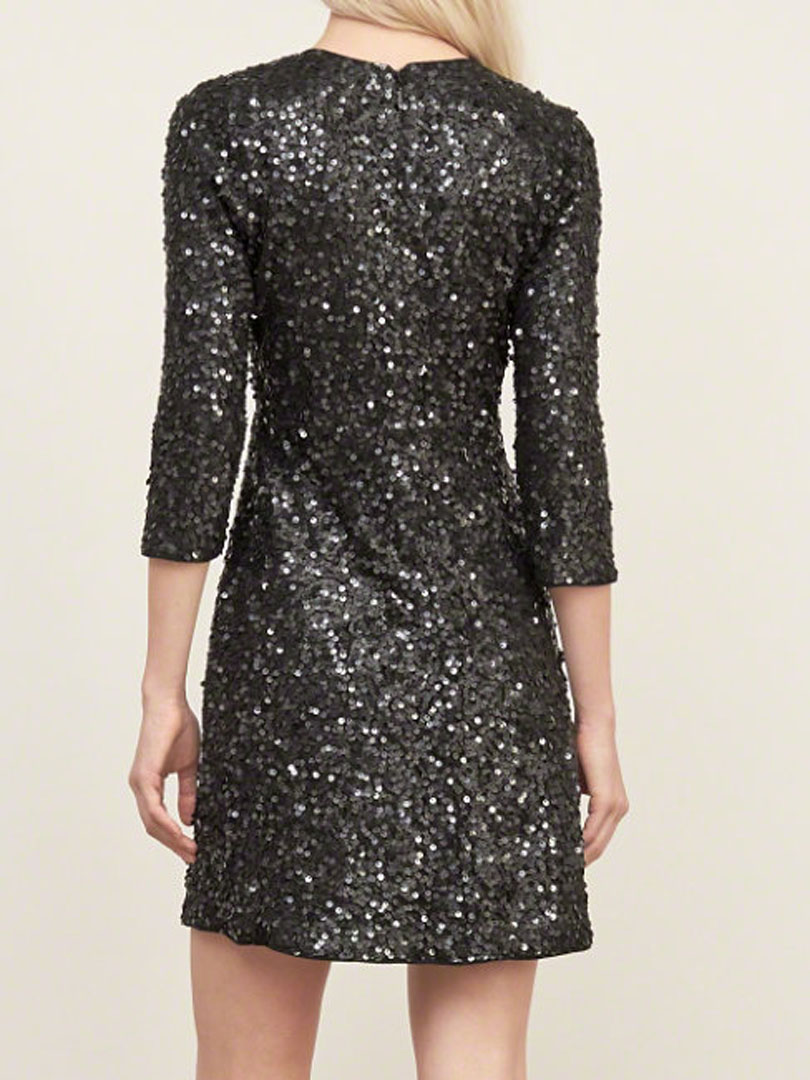 Black Sequin Detail Cut Out Front 3/4 Sleeve Mini Dress | Choies