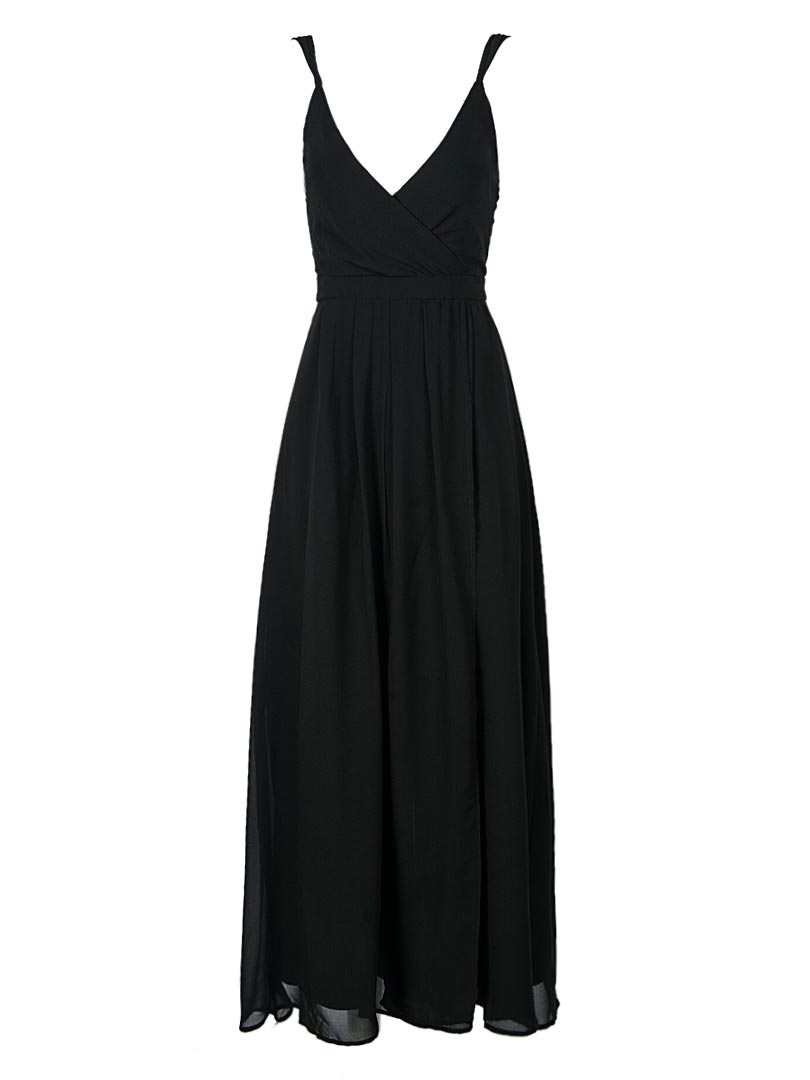 Black V-neck Strappy Backless Cami Split Maxi Dress | Choies