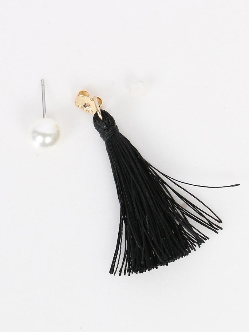 Black Faux Pearl Embellished Tassel Stud Earrings Choies