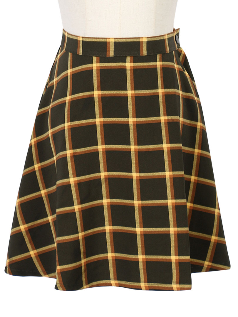 Black And Yellow Plaid High Waist Skater Skirt | Choies