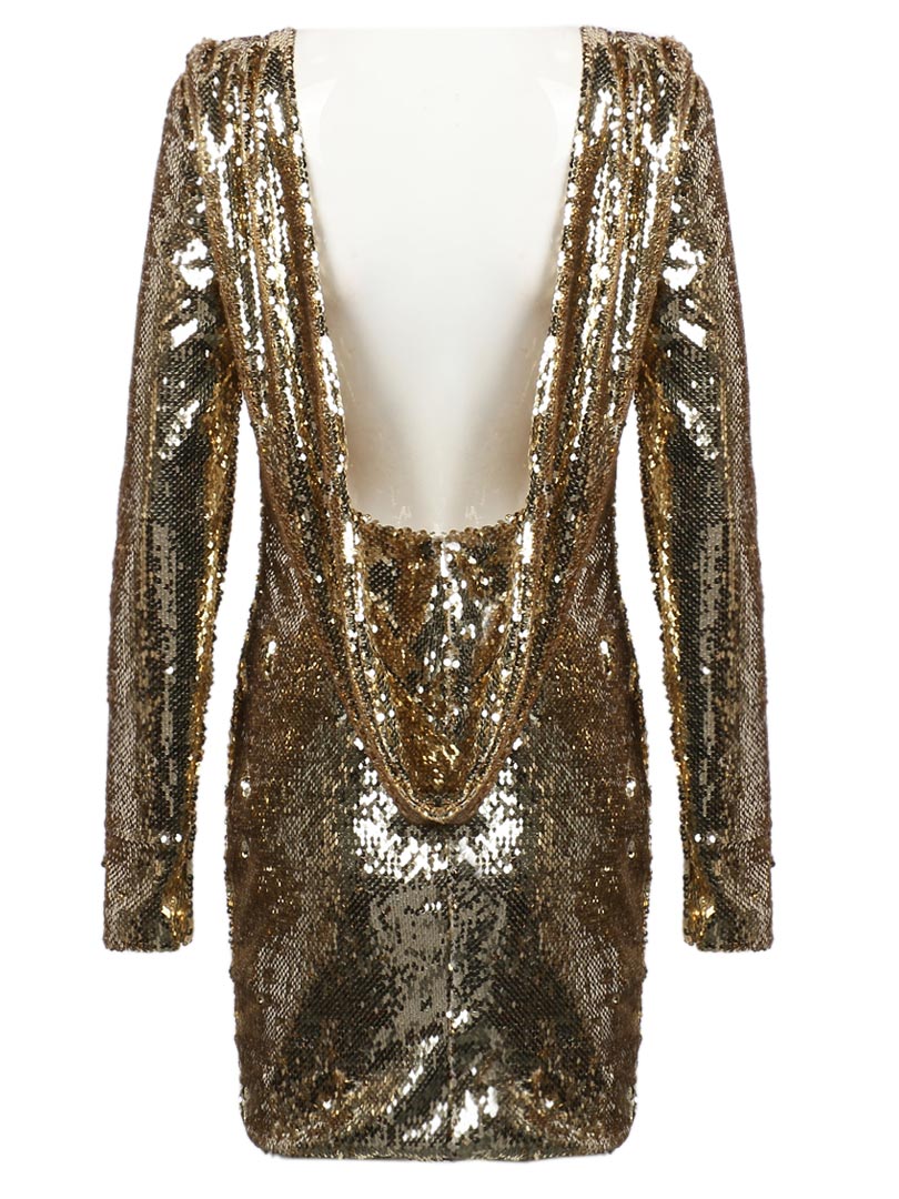 Luxurious Golden Sequin Backless Party Dress | Choies
