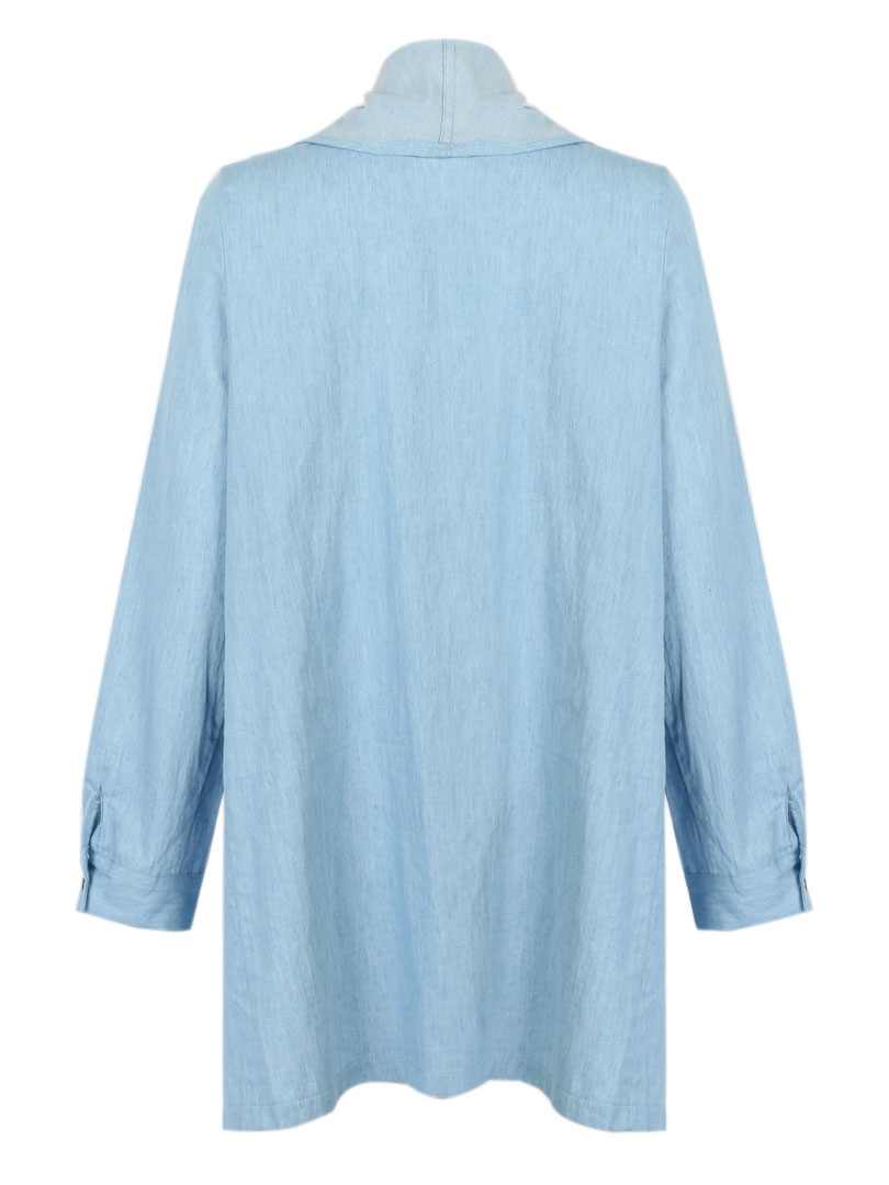 Blue Water Fall Roll Up Long Sleeve Denim Shirt | Choies