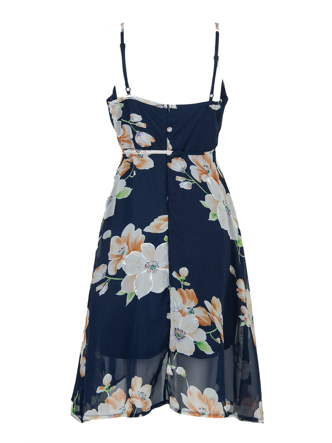 Dark Blue Wrap V-neck Floral Cross Backless Asymmetric Dress | Choies