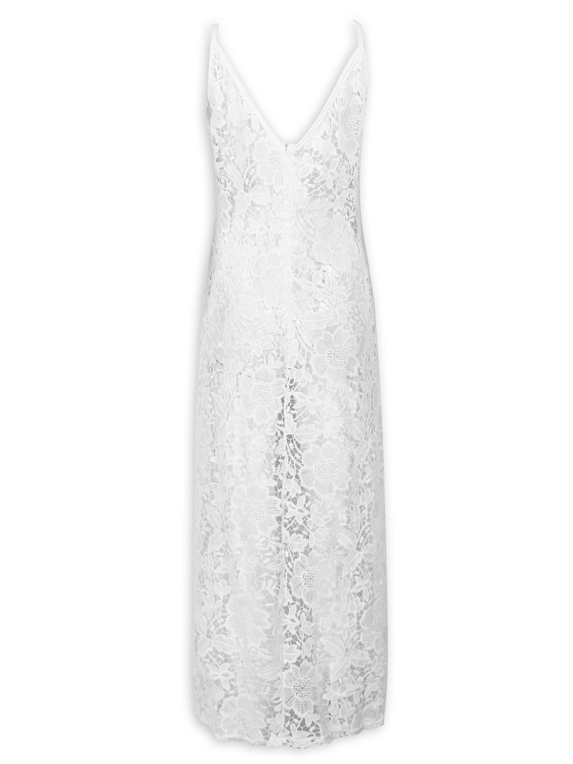 White V-shaped Back Sheer Lace Maxi Dress | Choies