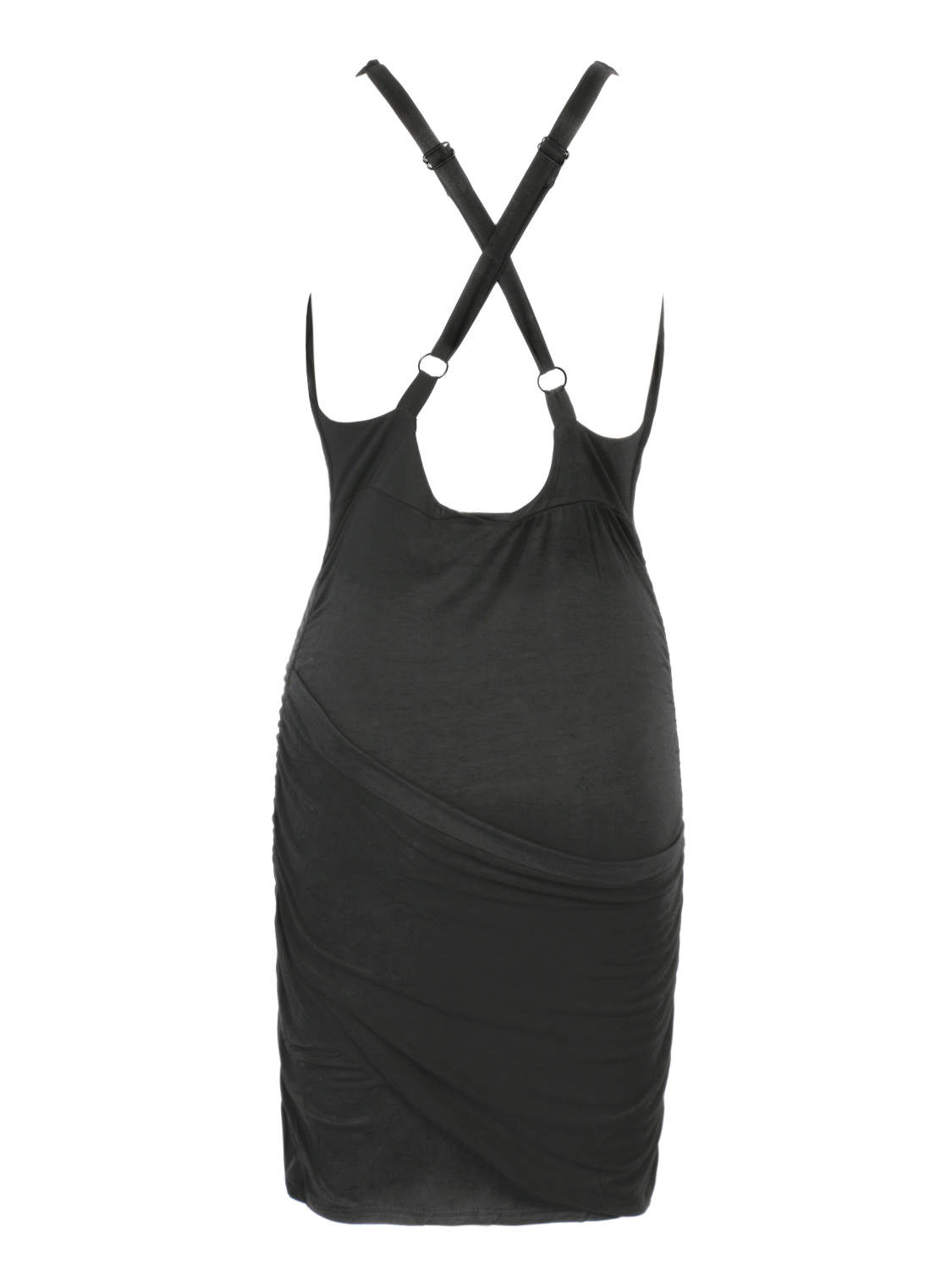 Black Deep V Neck Wrap Cross Strap Back Ruched Dress | Choies