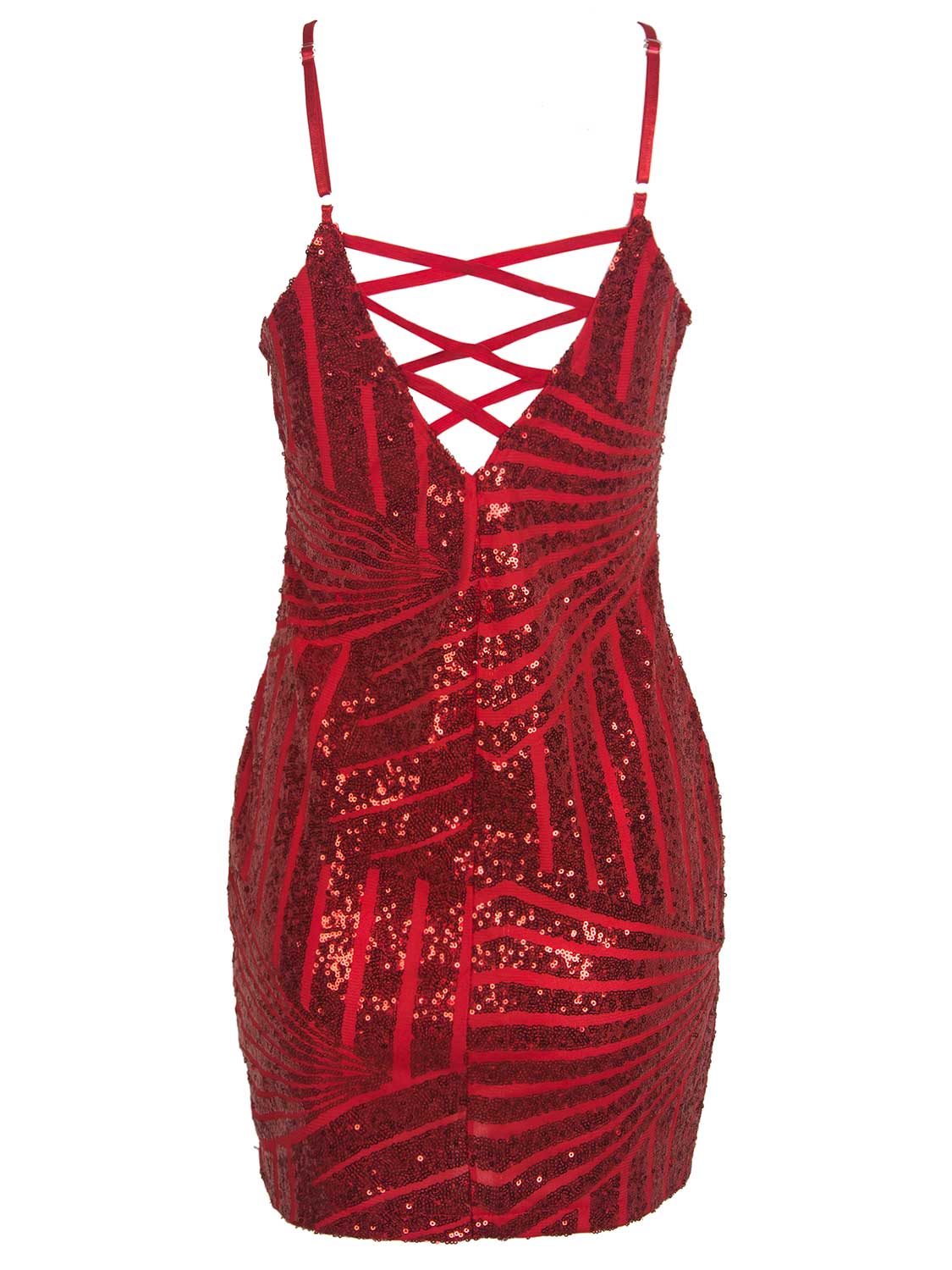Red Sequins Lattice Back Cami Bodycon Dress Choies