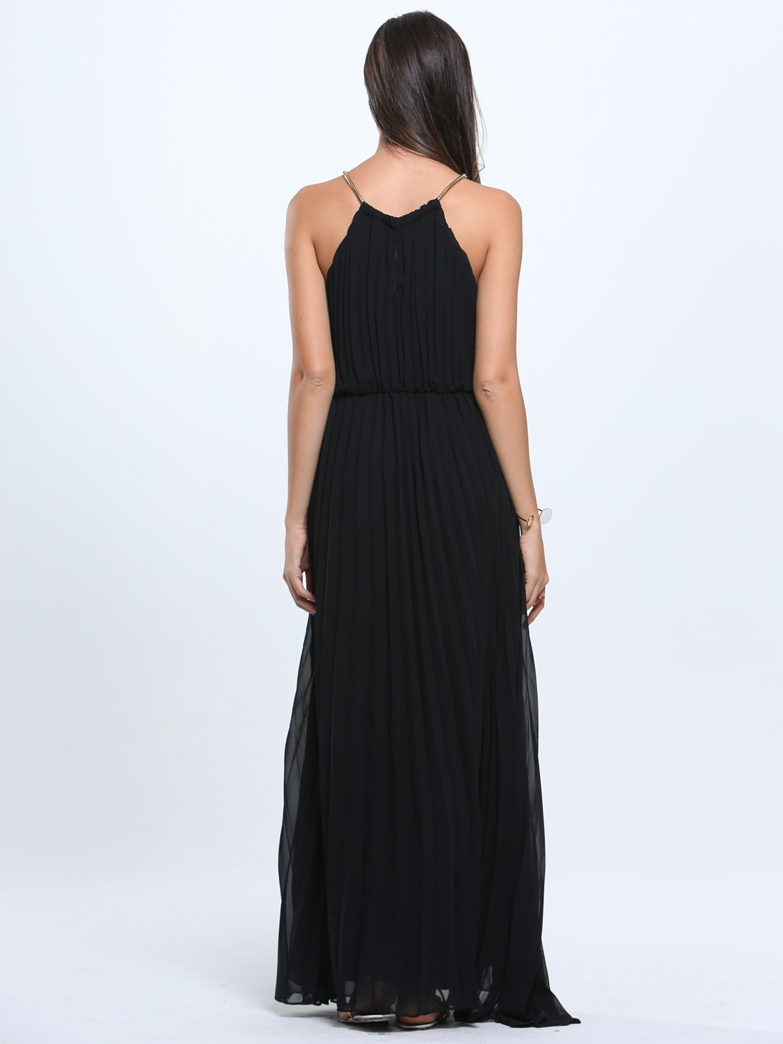 Halter Long Chiffon Dress with Open Back Black main image 1