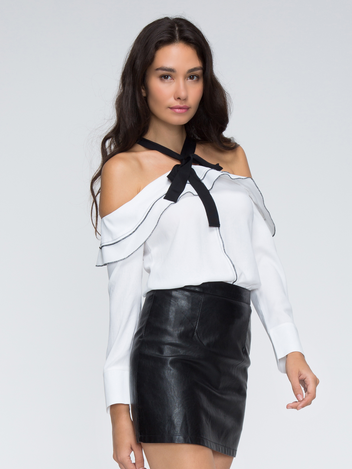 White Off Shoulder Ruffle Hem Long Sleeve Blouse Choies