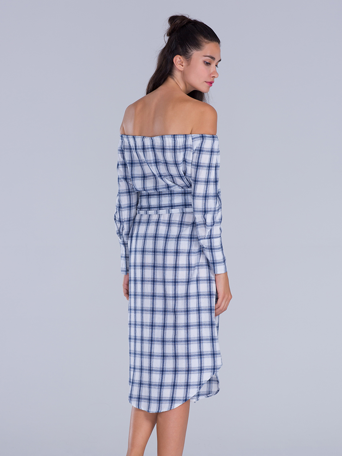 Plaid Off-Shoulder Tiered Midi Dress