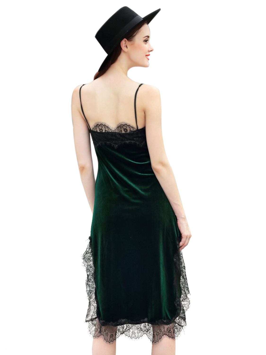 Dark Green Velvet Spaghetti Straps Prom Dress