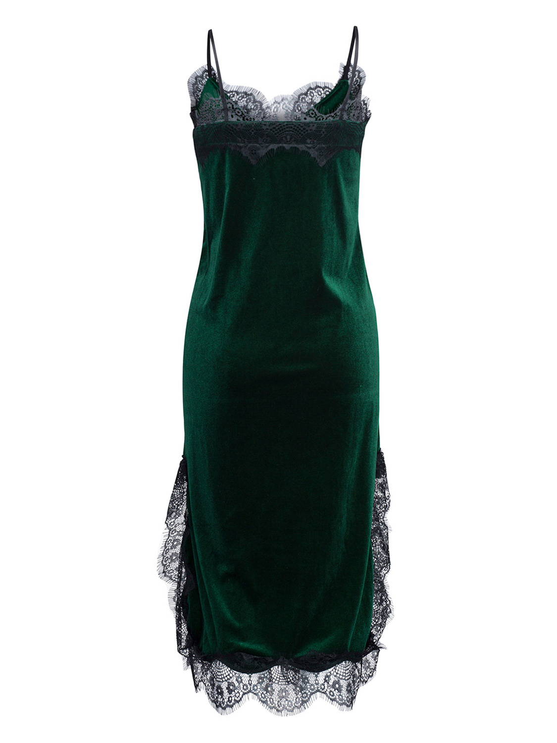 Spaghetti Strap Midi Velvet Dresses with Pockets Lime Green Plus Size