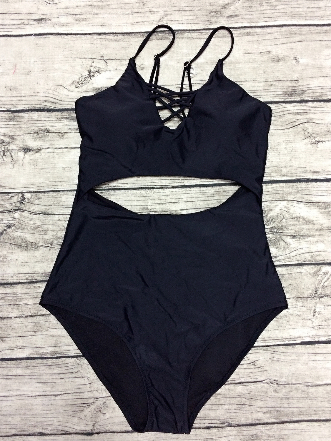 Black Strap Caged Open Belly One-piece Swimsuit | Choies