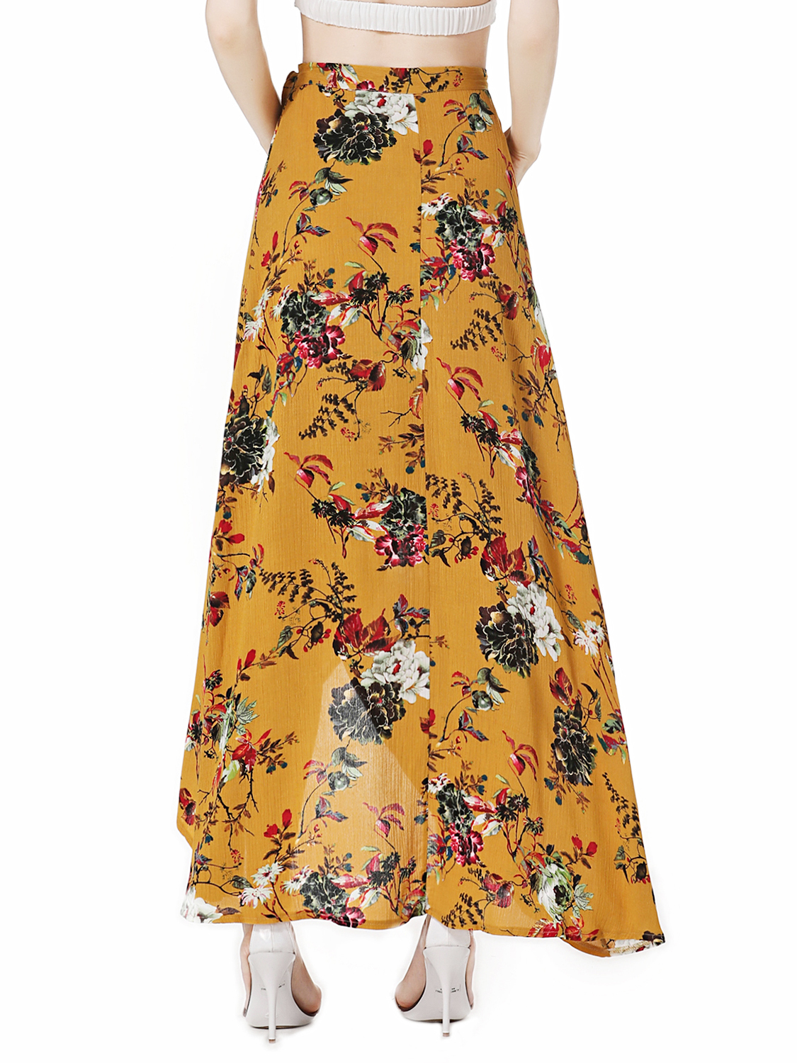 Yellow Floral High Waist Boho Wrap Maxi Skirt | Choies