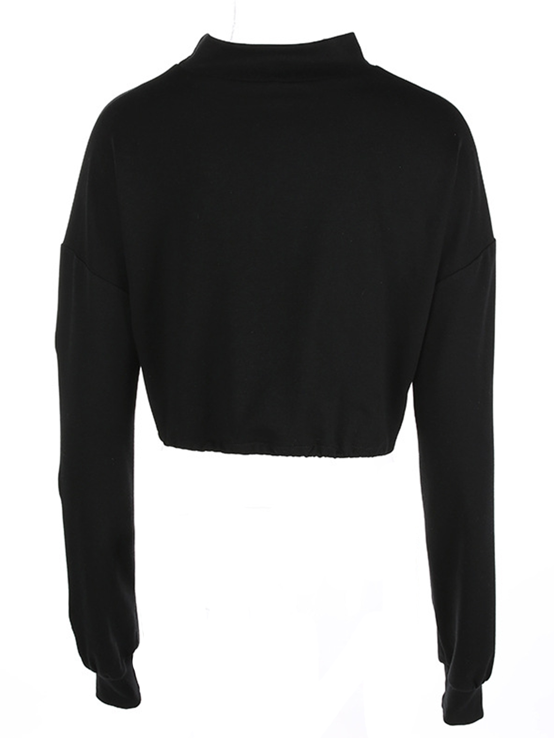 Black High Neck Eyelet Detail Drawstring Hem Crop Sweatshirt | Choies