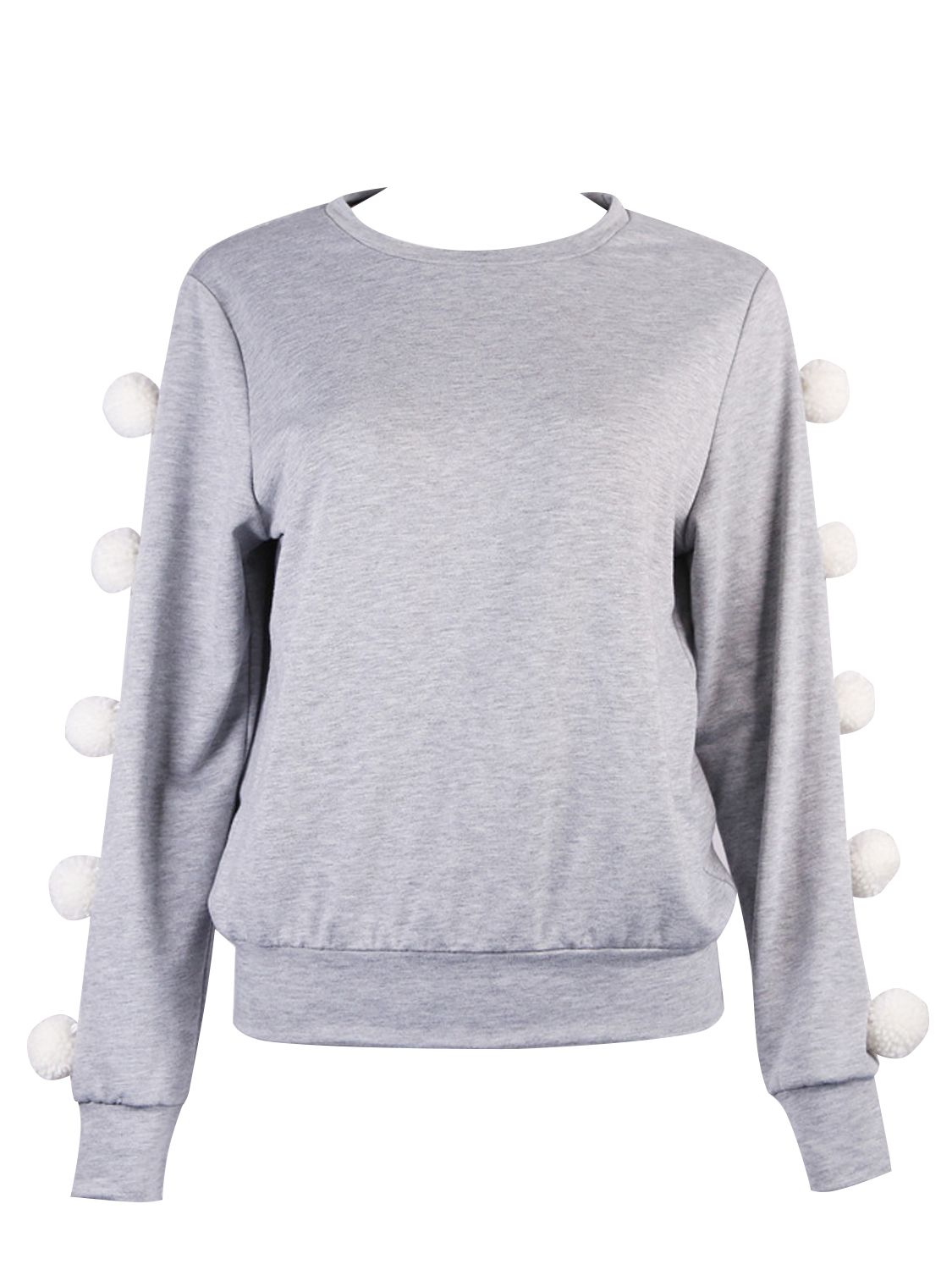 Gray Pom Pom Trim Long Sleeve Sweatshirt | Choies