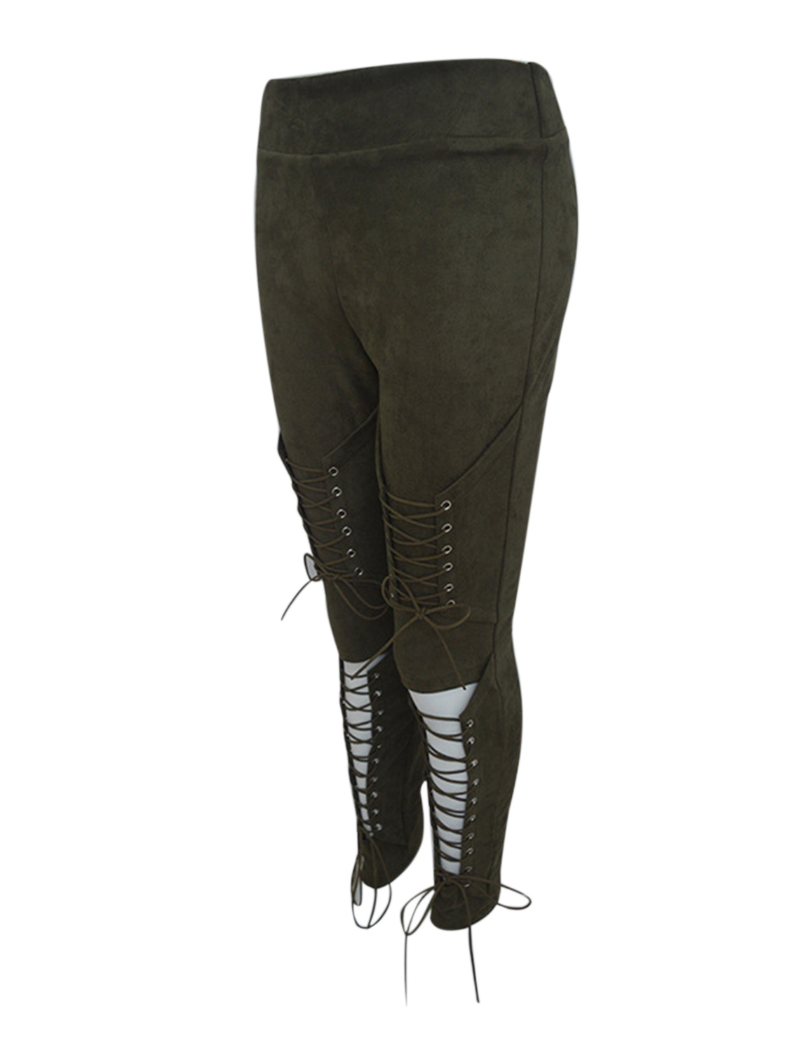 Army Green Faux Suede Lace Up Skinny Pants | Choies