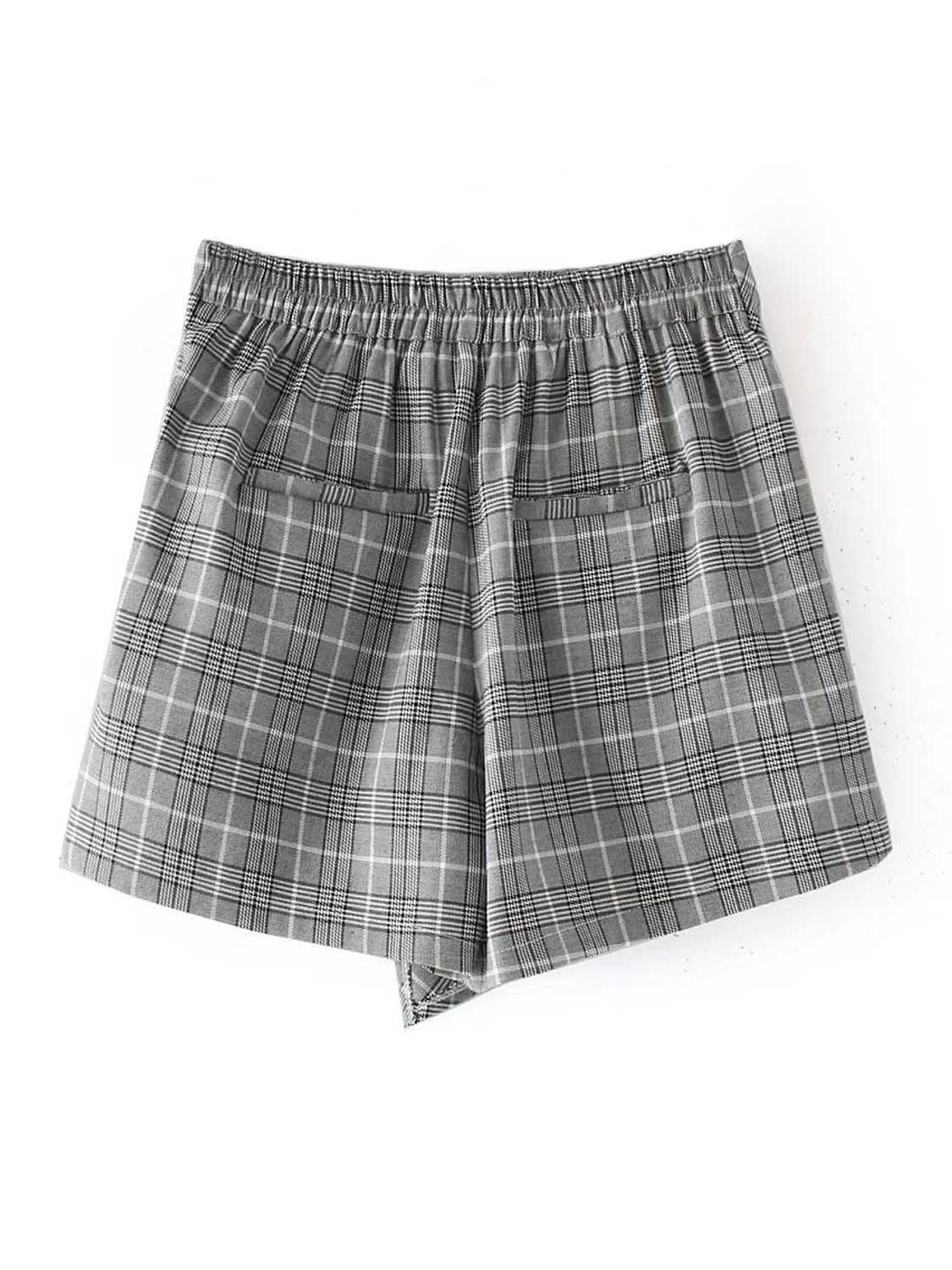 Gray Plaid Knot Asmmetric Wrap Shorts | Choies