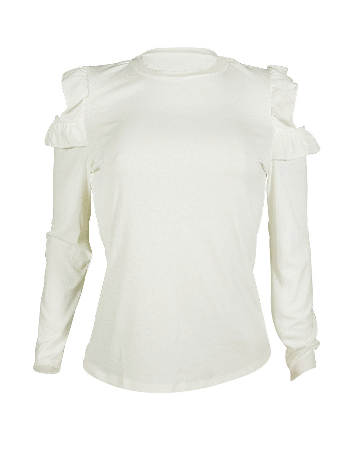 White Ruffle Cold Shoulder Long Sleeve Top | Choies