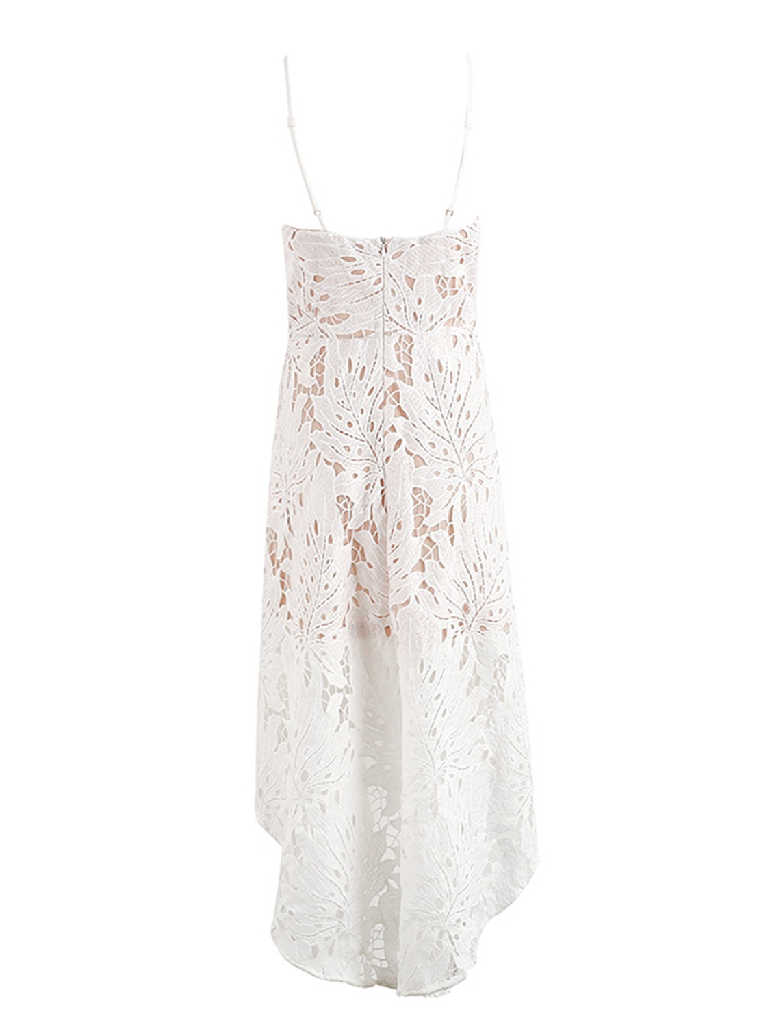 White Spaghetti Strap Plunge Lace Hi-Lo Dress | Choies