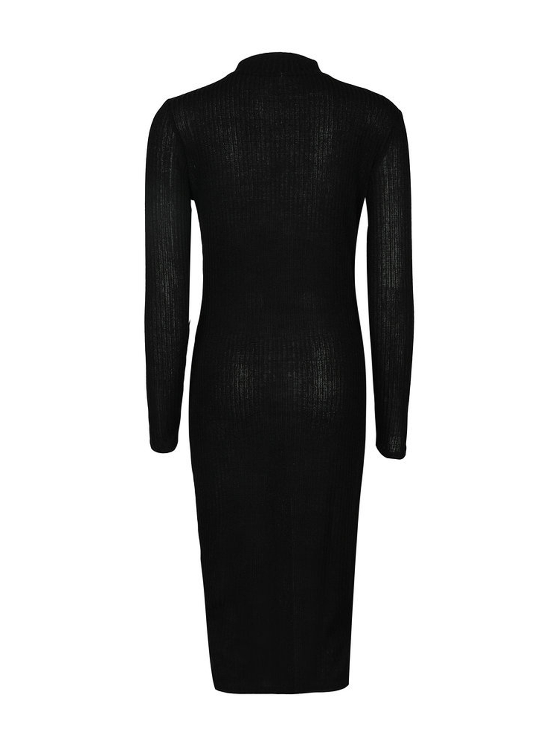 Black Choker Neck Plunge Long Sleeve Split Ribbed Dress | Choies