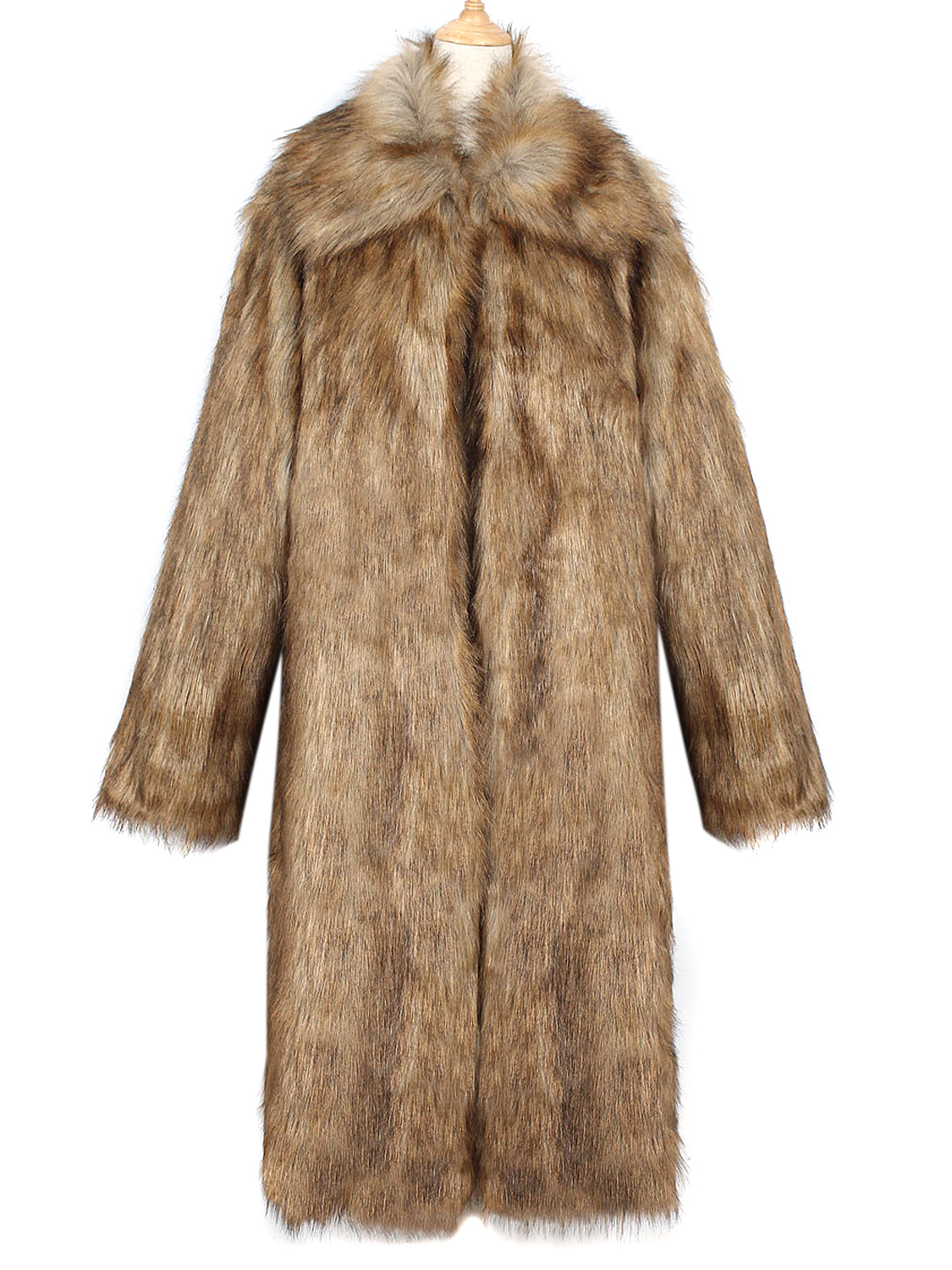 Brown Lapel Longline Faux Fur Coat Choies