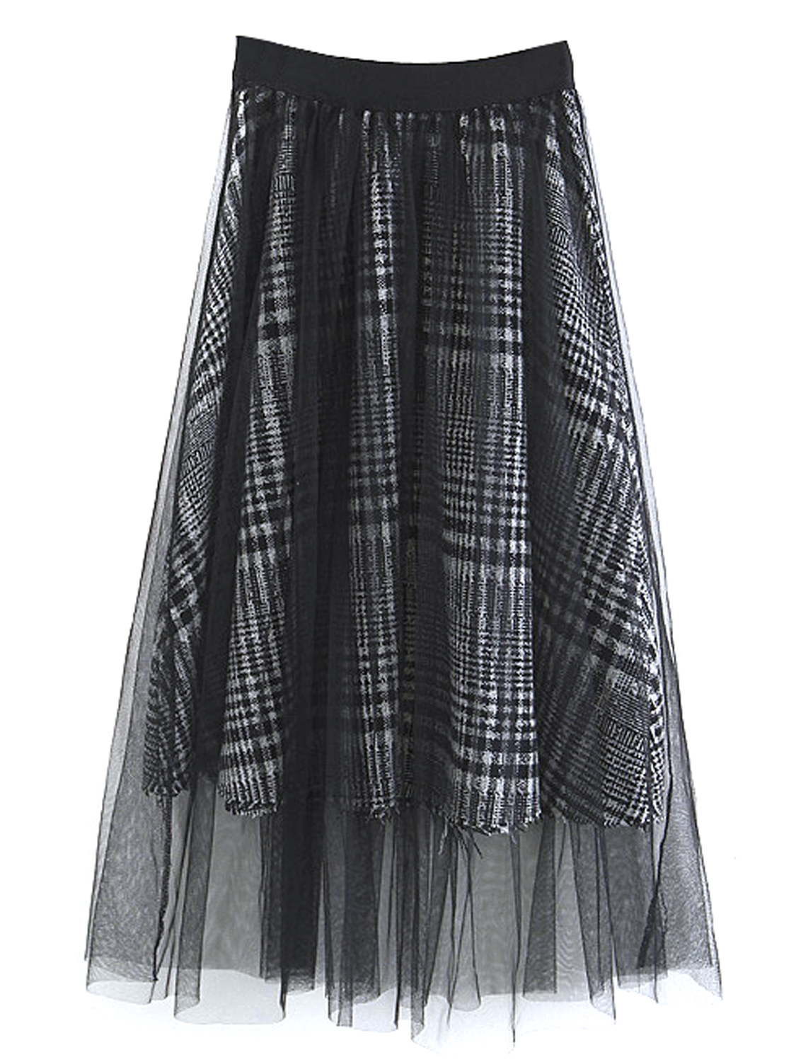 Black Plaid Mesh Panel Wool Blend Skirt | Choies