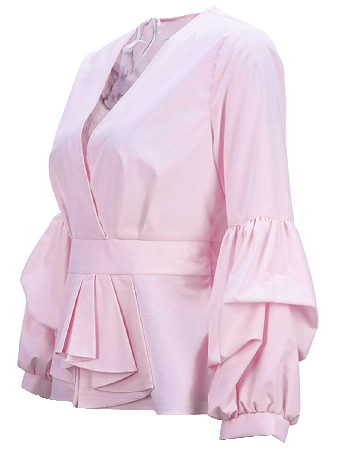 Pink V-neck Puff Sleeve Blouse | Choies