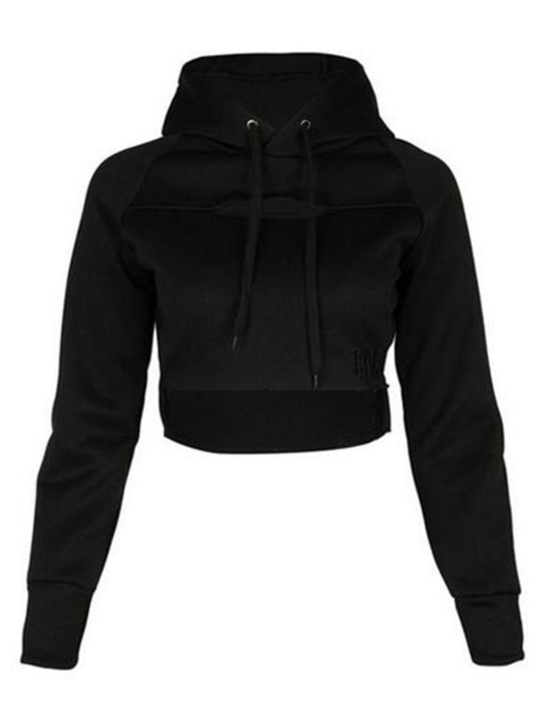 Black Drawstring Ripped Letter Embroidery Cropped Hoodie | Choies