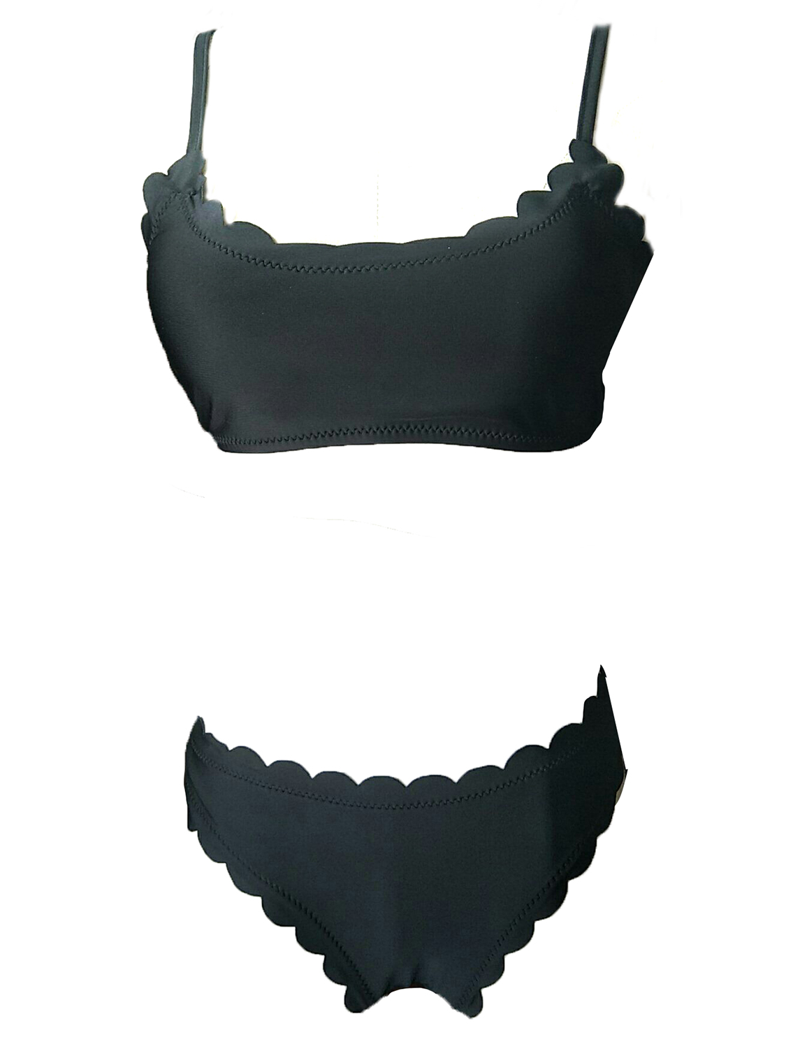 Black Scallop Edge Bikini Top And Bottom Choies