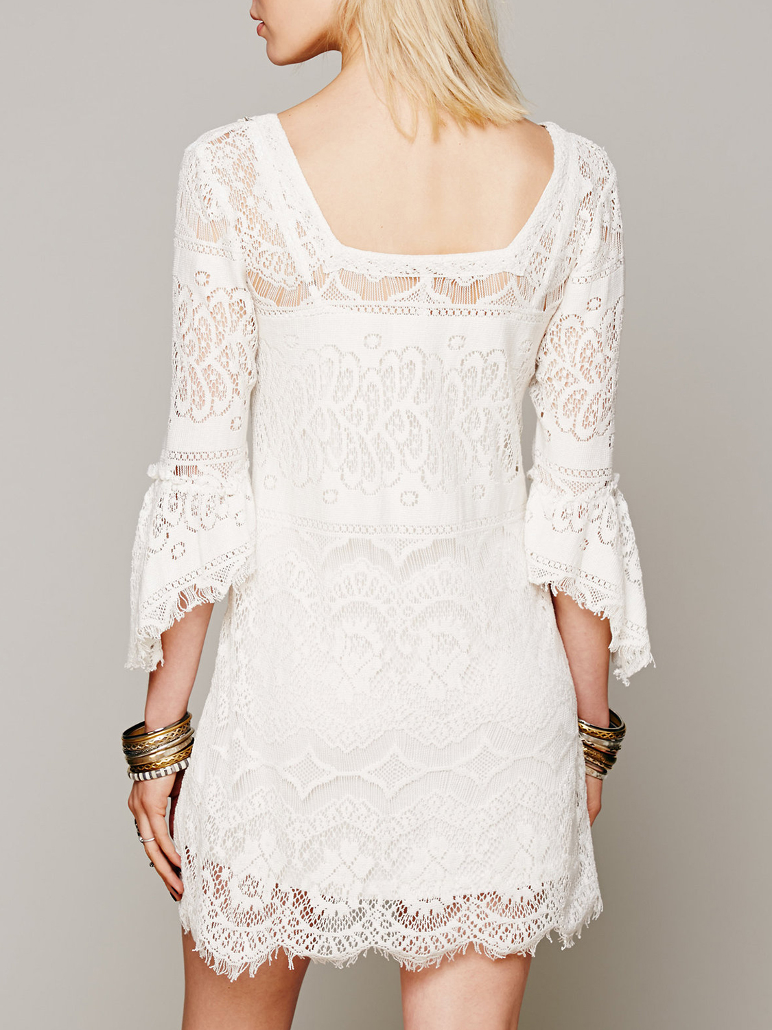 White Flare Sleeve Overlay Lace Mini Dress | Choies