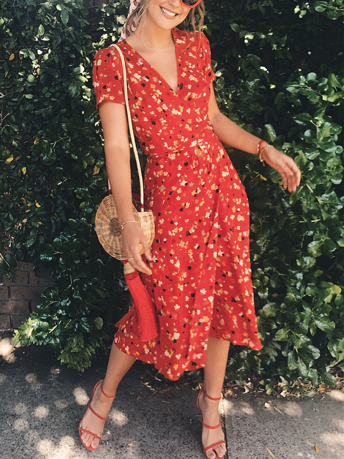 Floral Red Midi Dress Factory Sale, UP ...