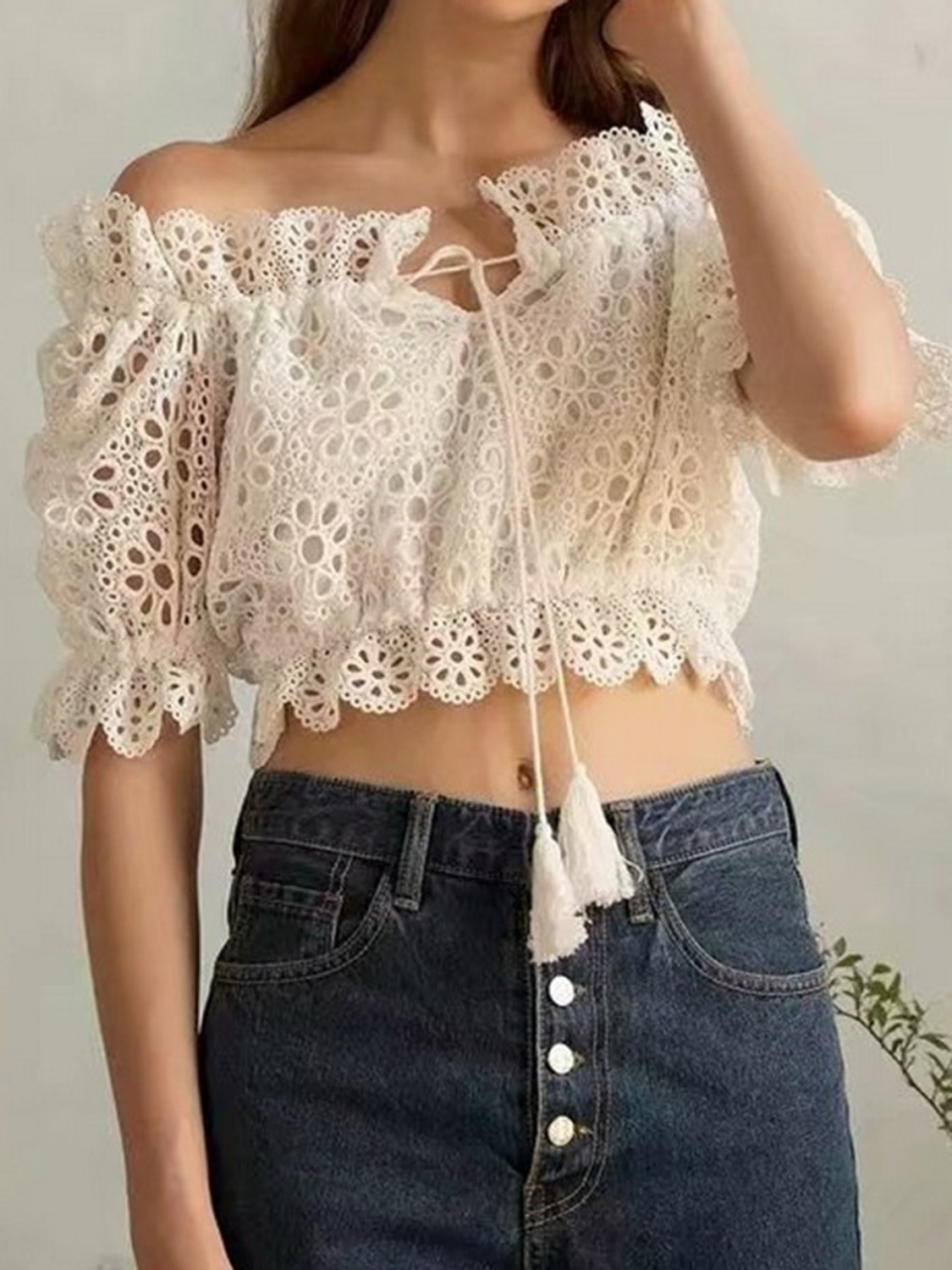 white frill off the shoulder top