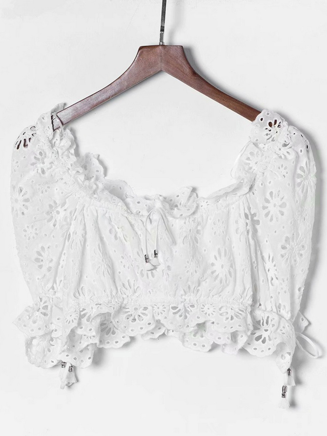 off the shoulder white frill top