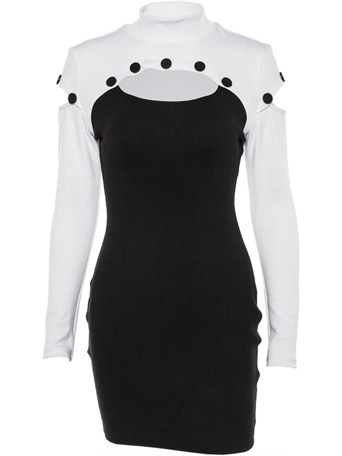 Black Contrast High Neck Long Sleeve Bodycon Mini Dress | Choies