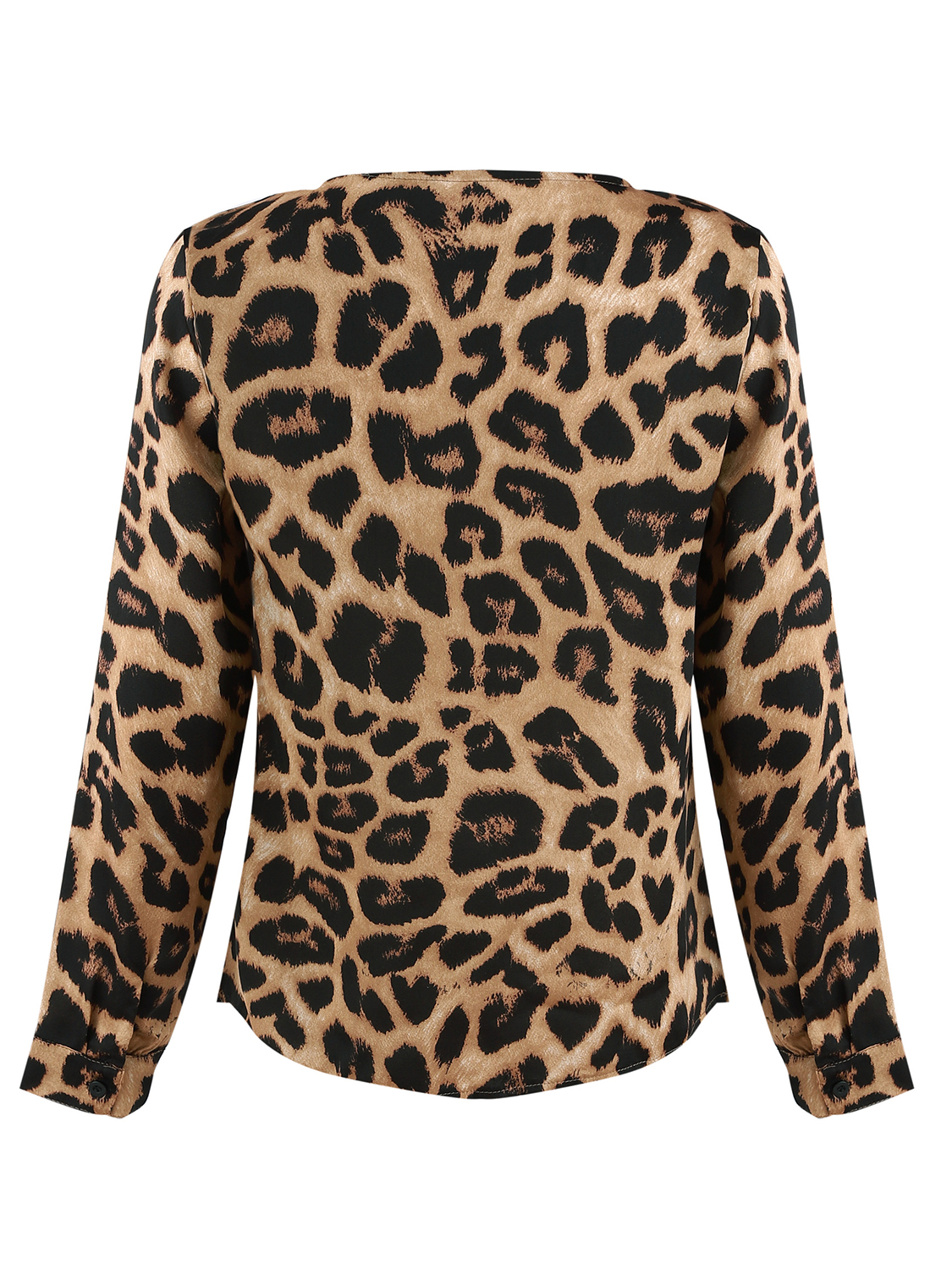Brown Plunge Leopard Print Long Sleeve Blouse | Choies