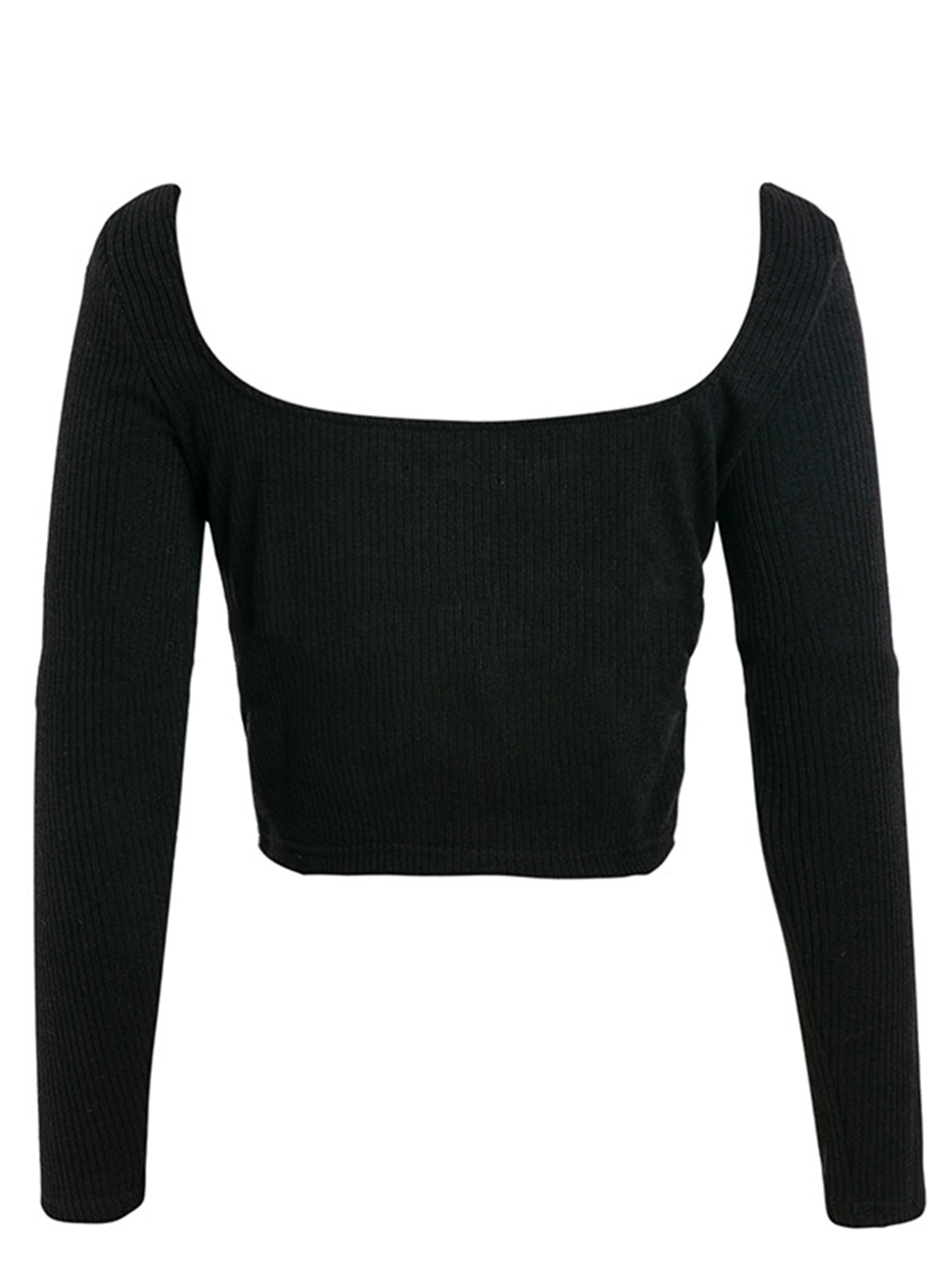 Black Ribbed Square Neck Ruffle Trim Long Sleeve Crop Top Choies 