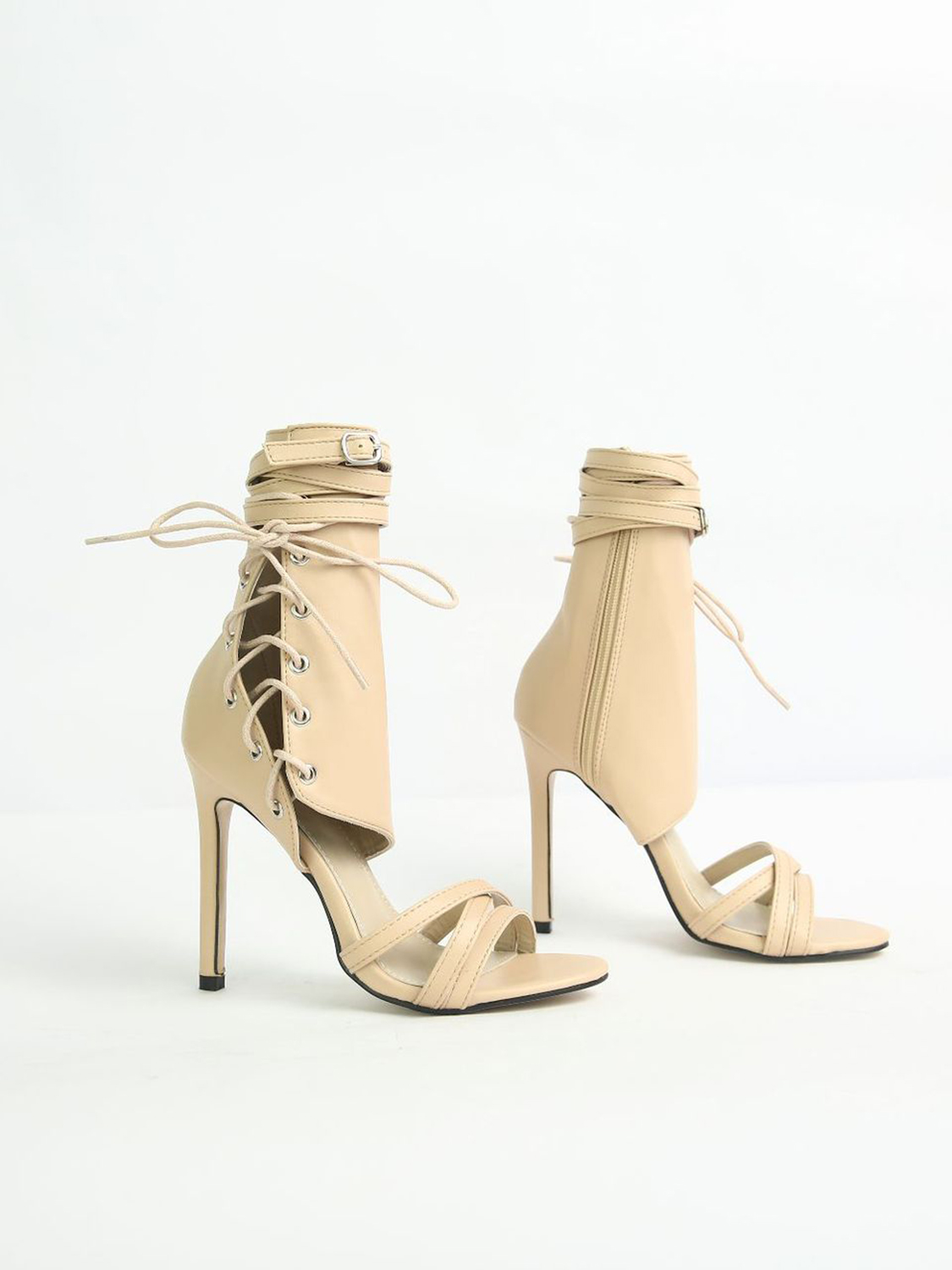 cut out boots beige